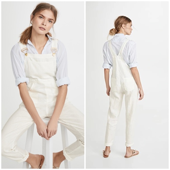 We Wore What ~ Basic Linen Overalls in white - Picture 1 of 12